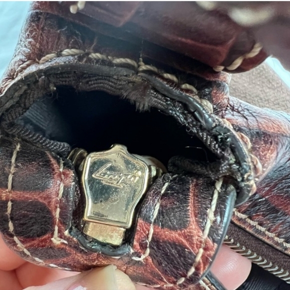 CELINE Brown Canvas & Crocodile Leather Hobo Bag - Picture 9 of 11